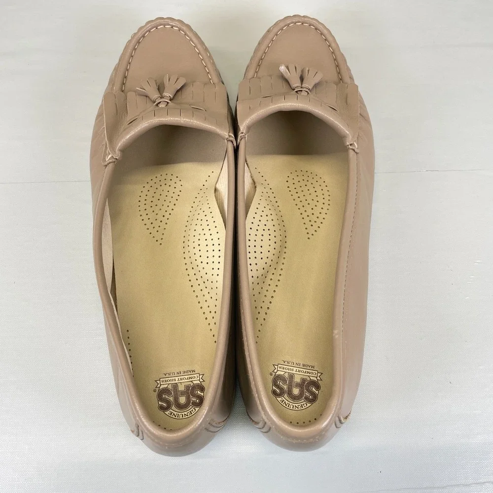 SAS Kiltie Tassel Loafers Womens Size 9.5 W Taupe Leather Slip On Comfort Shoes